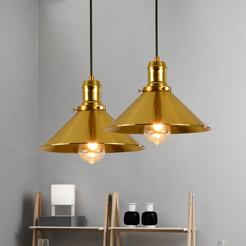 1 Light Metal Pendant Lighting Industrial Style Brass Conical Dining Room Hanging Lamp