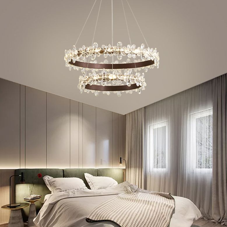 Modern Circular Pendant Chandelier Crystal Hanging Lamp