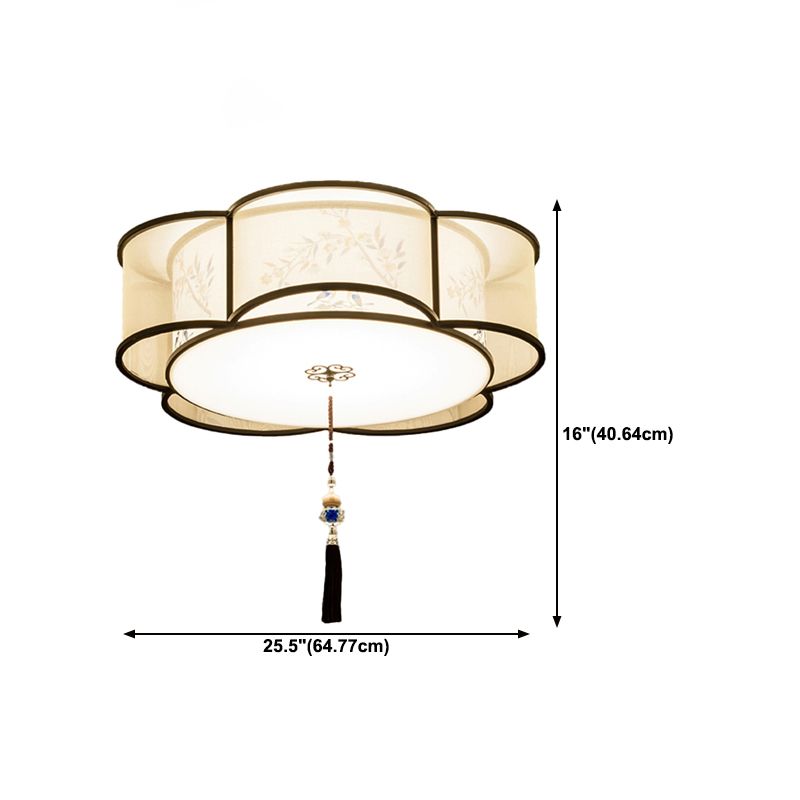 New Chinese Style Ceiling Light Geometry Shape Ceiling Lamp with Fabric Shade for Bedroom