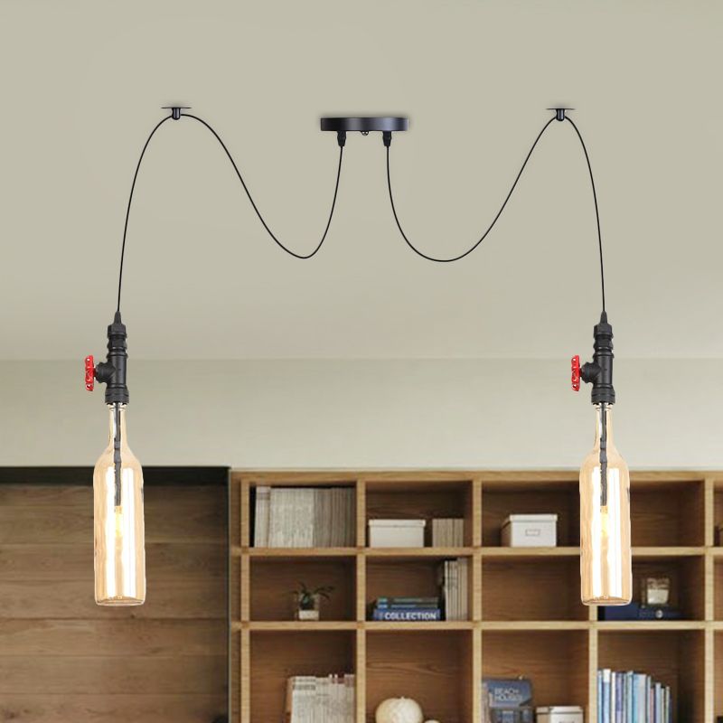 Bouteille industrielle Multi Pendante Light 2/3 tampons lampe de suspension de swag en verre ambre en noir