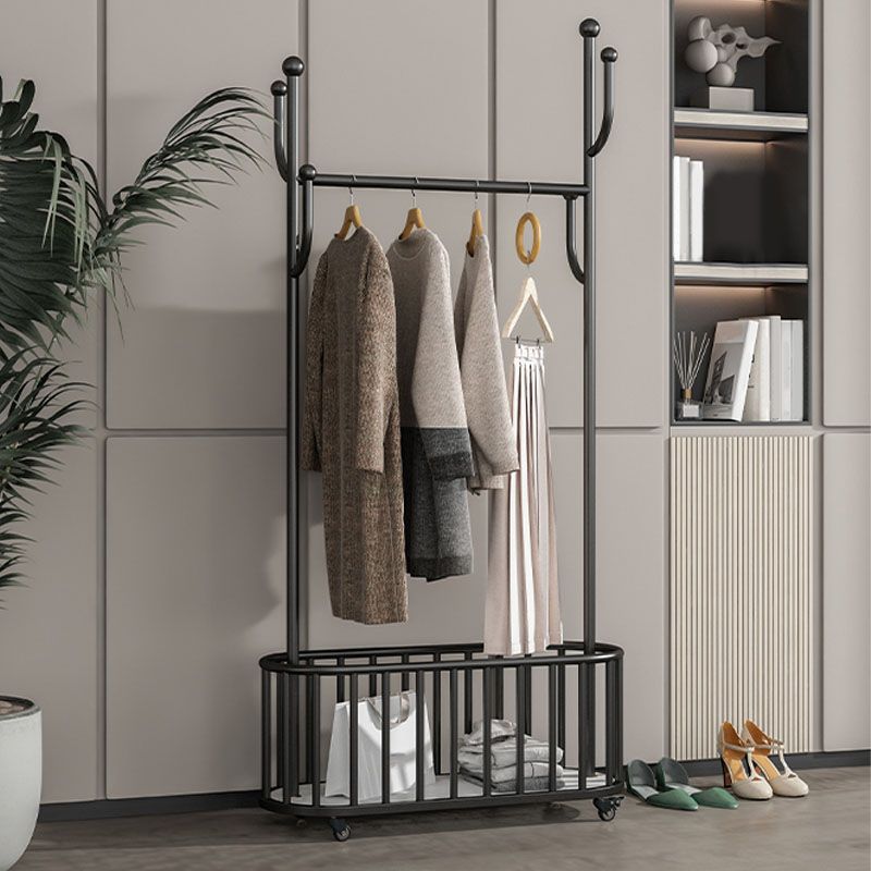 Gorgeous Plain Coat Rack Coat Hooks Basket Storage Metal Coat Rack with Castors