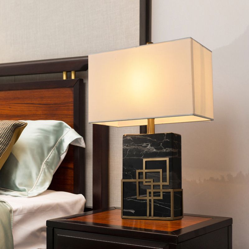 Rectangle Fabric Night Stand Light Modern Style 1-Light Black/White/Green Table Lamp with Marble Pedestal