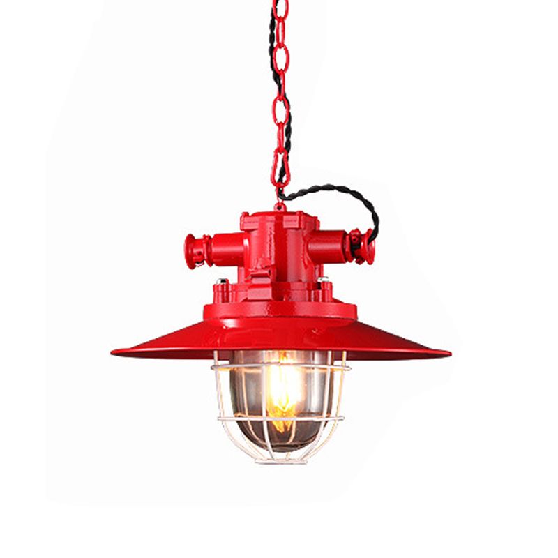 Metaal rood/wit/blauwe slinger lichtschotel 1 bol loft hanger lichtkit met heldere glazen schaduw en kooi