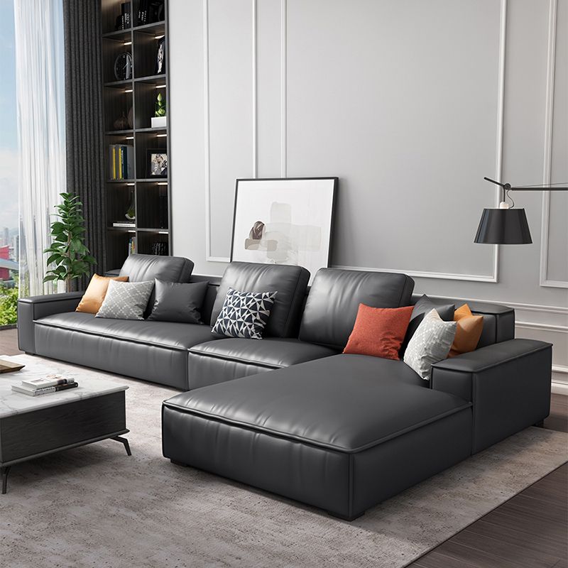 Faux Leather Loose Back Sofa & Chaise 137.8*74*31.5 Recessed Arm Sofa