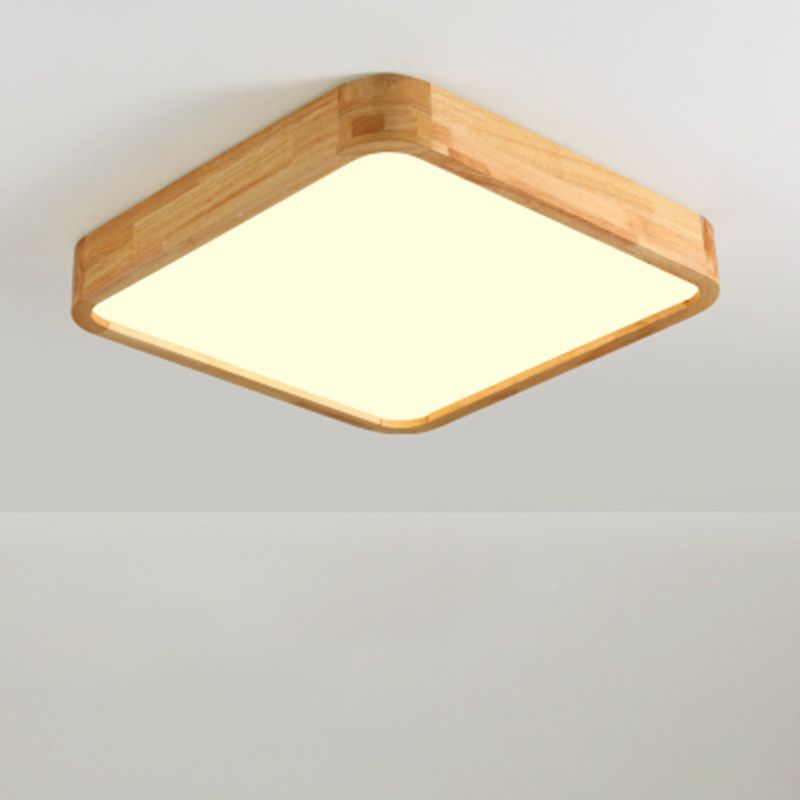 Geometrical Living Room Flush Fixture Wooden Modern Ceiling Light LED Flush Mount, Beige