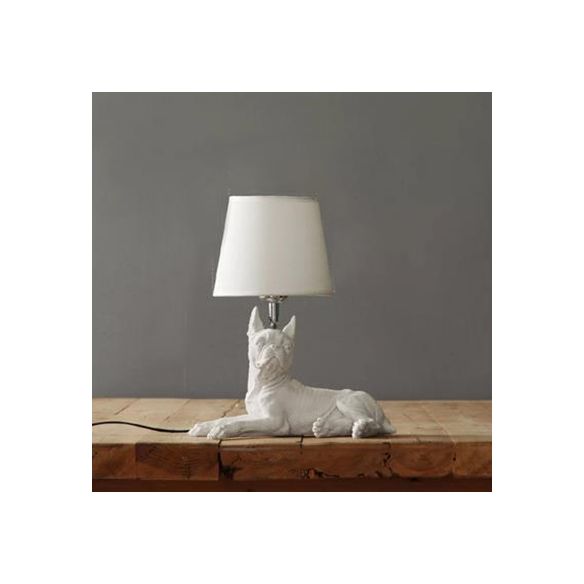 Dog Study Room Table Light with Fabric Shade Resin Single Bulb Modern Table Lamp in White