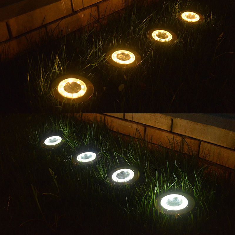 Round Backyard Solar Ground Lighting Metal Minimalist LED Underground Light in Black