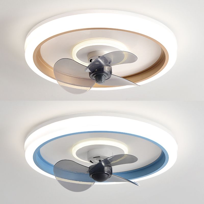 Round Shape Metal Ceiling Fan Modern Style 2 Lights Ceiling Fan Lamp