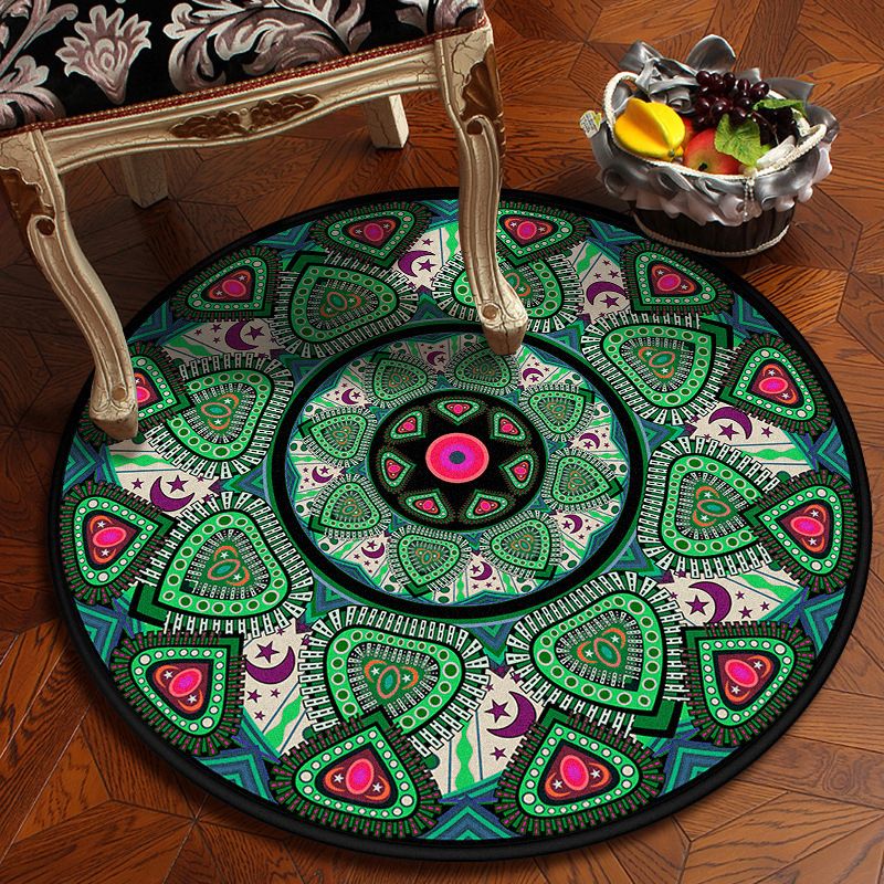 Moroccan Mandala Rug Multi-Colored Synthetics Rug Stain Resistant Anti-Slip Machine Washable Carpet for Dining Room