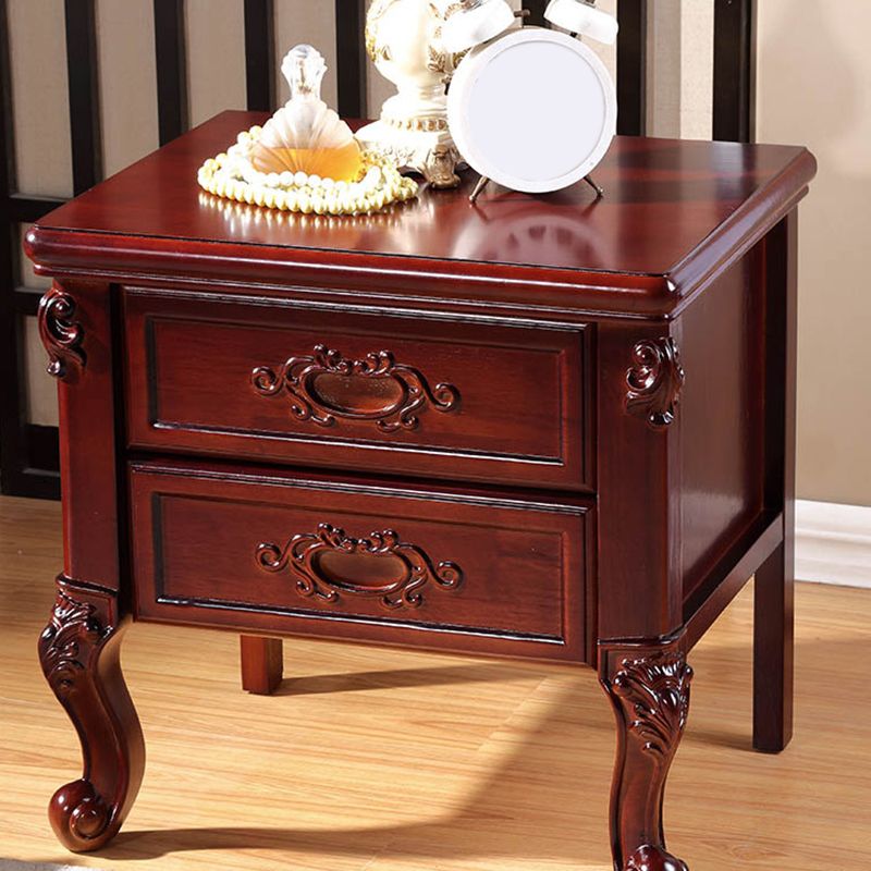 Traditional Solid Wooden Nightstand Lower Shelf Bedside Cabinet with Drawers for Bedroom