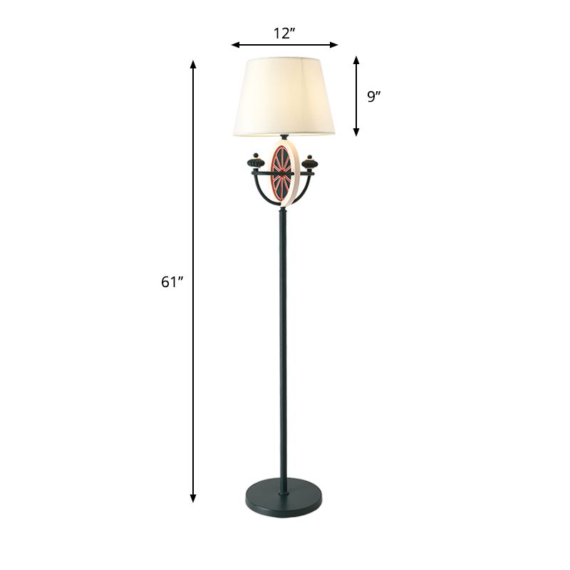 Barrel Floor Standing Light Mediterranean Fabric 1 Bulb Black Floor Lamp with Round and Bowl Frame Design