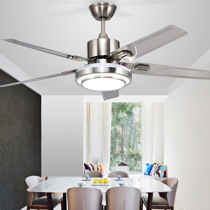 Modern 5-Blade Ceiling Fan Lighting with Stainless Steel for Dining Room