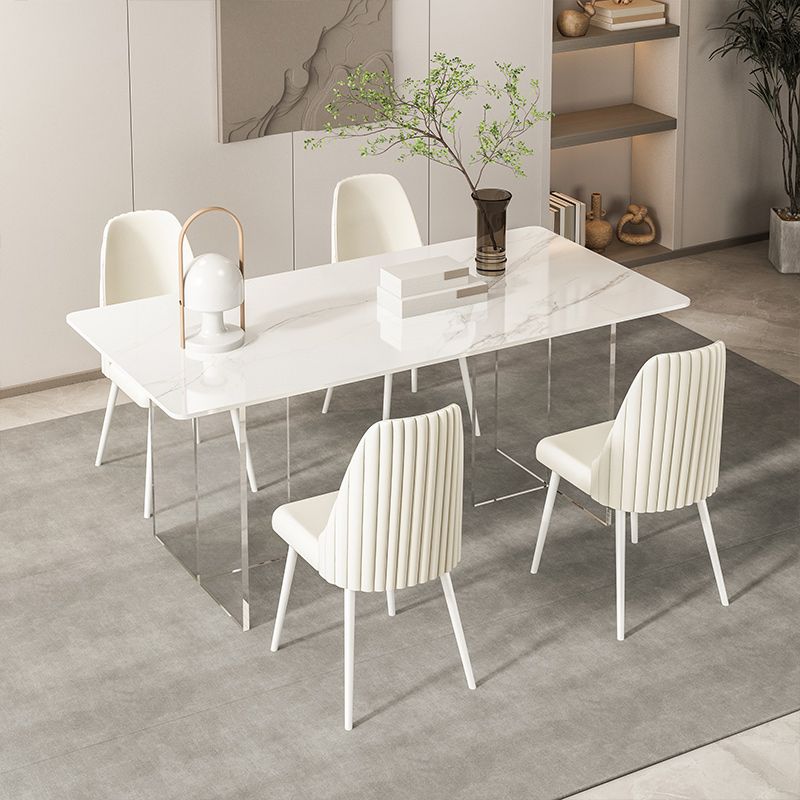 Sintered Stone Dining Table Modern White Dining Table with Acrylic Base