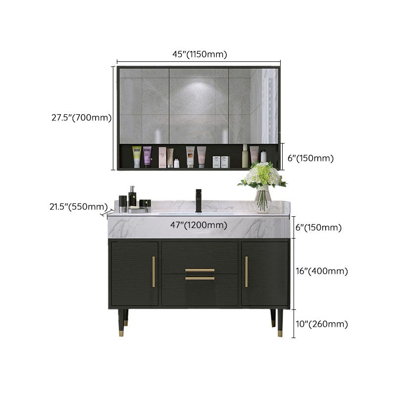 Double Sink Vanity Set 2 Doors Rectangle Freestanding Metal Frame Vanity with Mirror