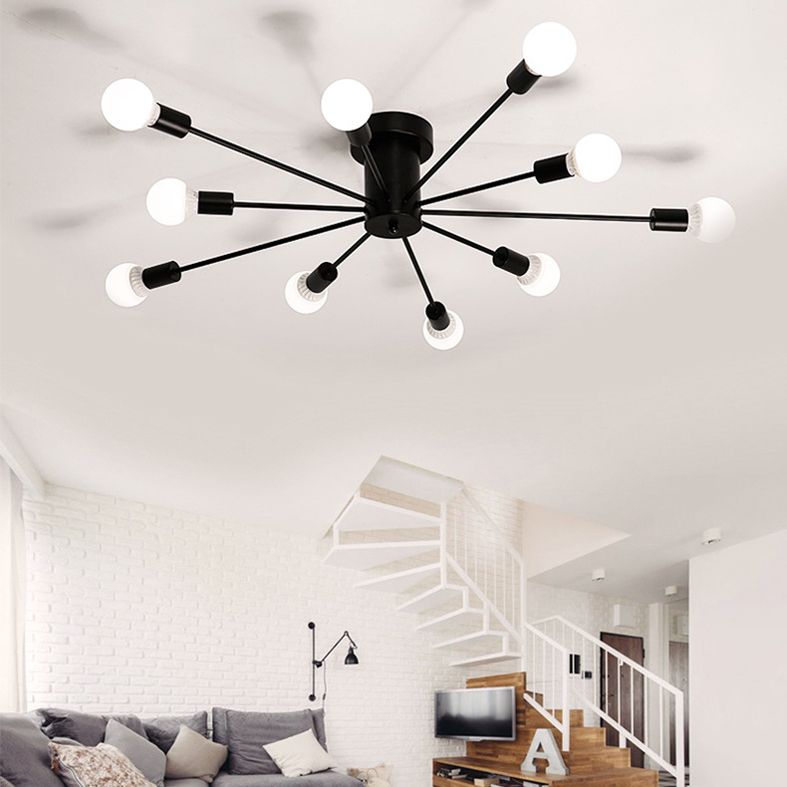 Wrought Iron Ceiling Light Personality Minimalism Living Room Bedroom Study Restaurant Industrial Style Multi-head Lighting