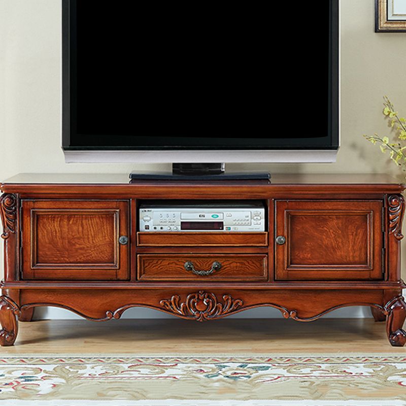 Brown Wooden TV Stand Console Traditional Style Home TV Cabinet with Drawers