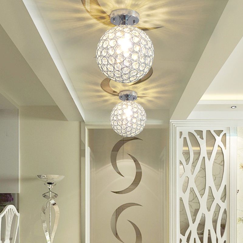 Simplicity Spherical Ceiling Mounted Lamp Crystal 1-Light Hallway Flush Light