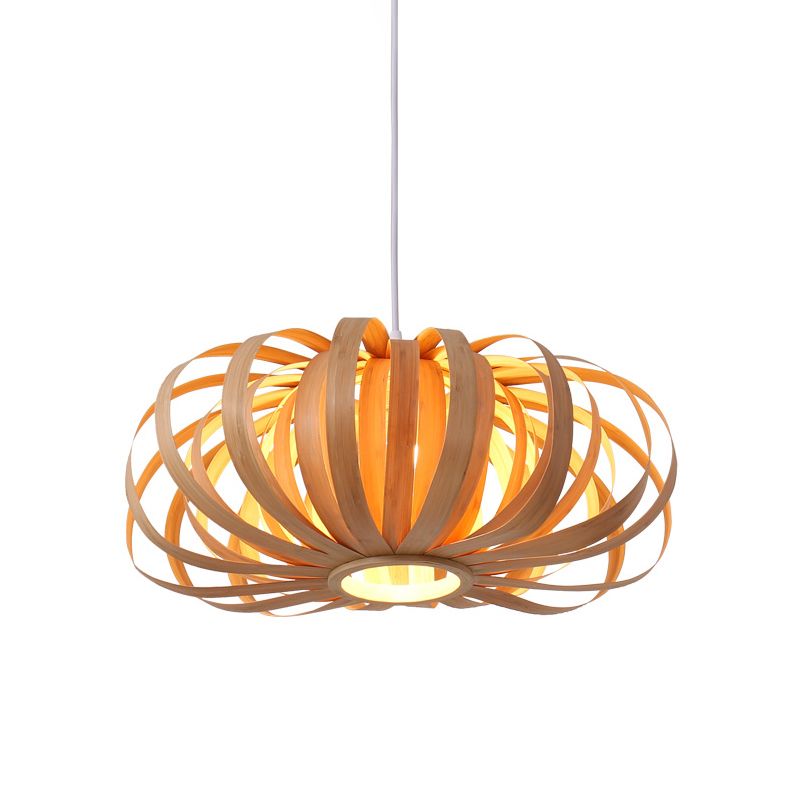 BEIGE Pumpkin Hanging Light Chinese 1 Testa a sospensione in legno Apparecchiatura per il ristorante