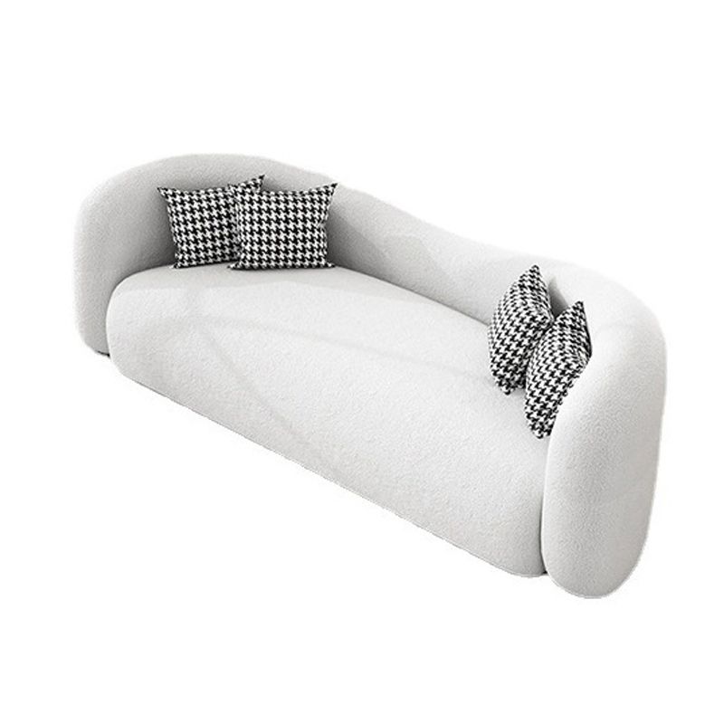 Modern Curved Sofa in White Wool Sloped Arm Sofa with Pillows