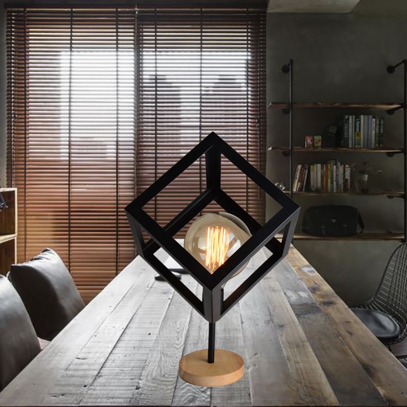 1 Lámpara de mesa de luz Estilo industrial Marco cuadrado Luz de mesa metálica en blanco/negro para sala de estar