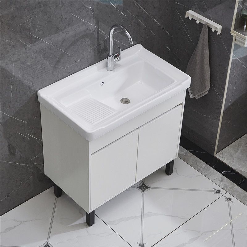Single Sink Vanity Set Freestanding Rectangle 2 Doors Wood Bath Vanity