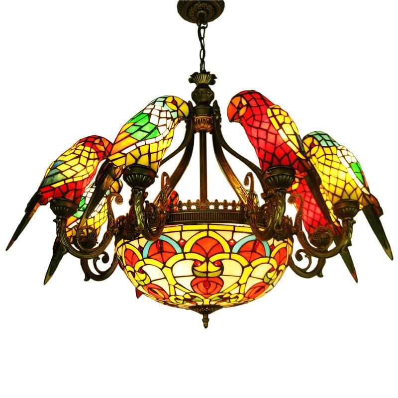 Tiffany Luxury Sputnik Pendant Light Wrought Iron Indoor Hanging Lamp with Colorful Glass Shade