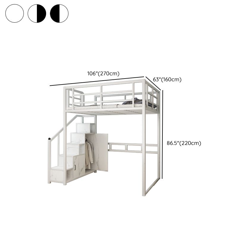 Industrial Metal Loft Bed with Storage Staircase Loft Bed in Black/White