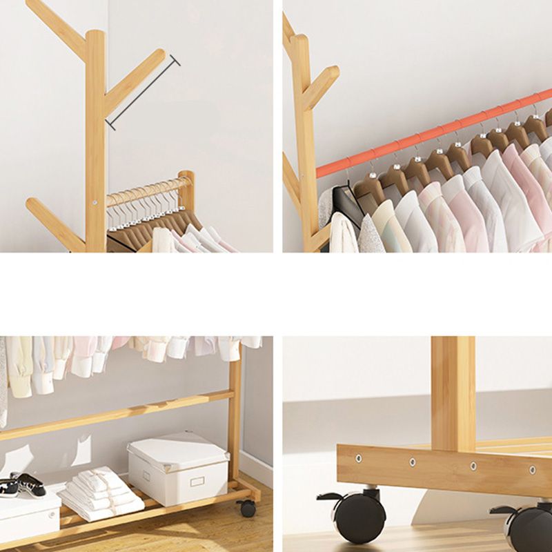 Modern Coat Rack Gorgeous Solid Wood Clothes Hanger with Castors