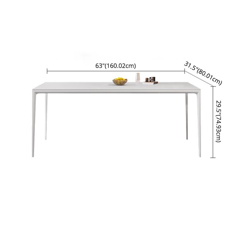 Set da pranzo standard di pietra sinterita moderna con rettangolo tavolo da pranzo bianco con base a 4 gambe