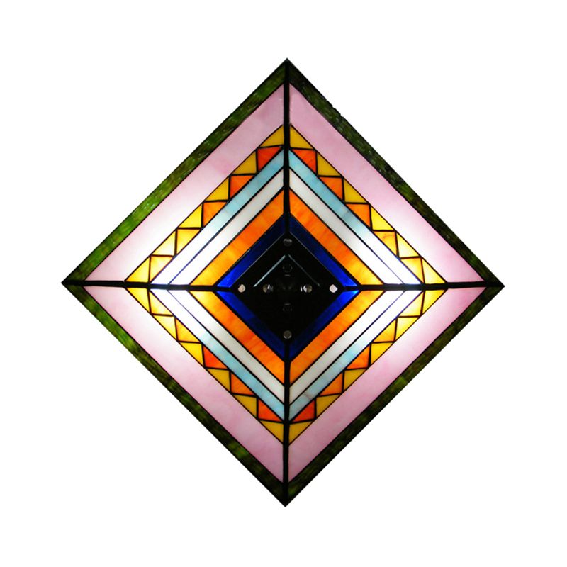 Multicolored Pyramid Flush Ceiling Light Craftsman Stained Glass 2 Bulbs Flush Mount Light for Foyer