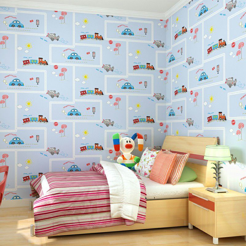 Vehicles 57.1-sq ft Wallpaper Blue Smooth Moisture-Resistant Wall Decor for Kids Room