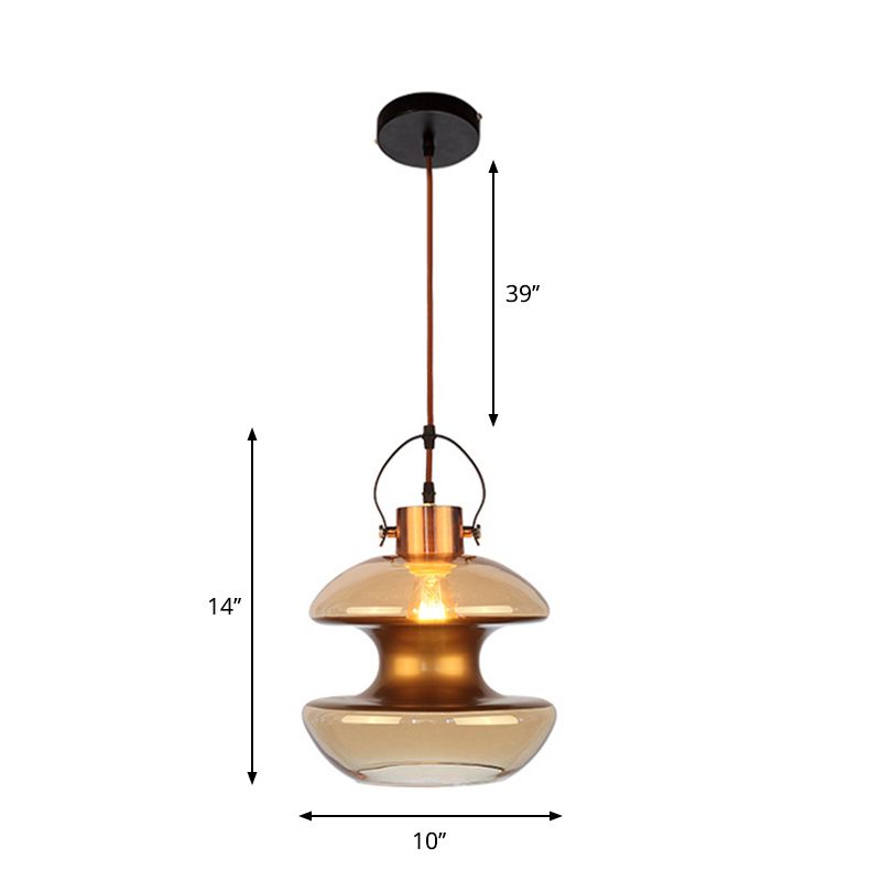 Loft Gourd/Schoolhouse/Mushroom Pendant Single Head Amber Glass Hanging Ceiling Lighting for Dining Hall