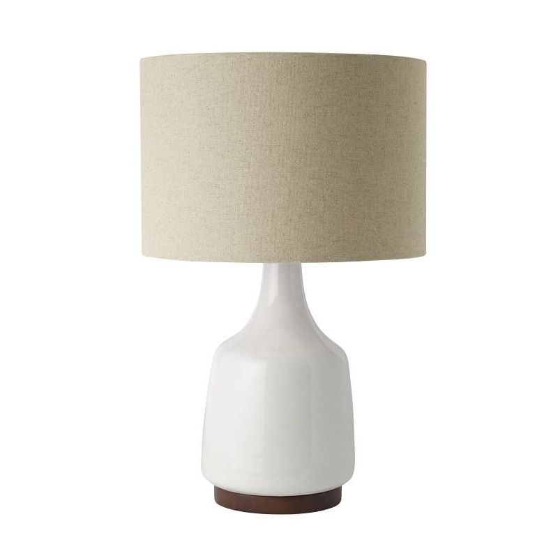 Fabric Black/White Nightstand Light Round 1-Light Retro Style Night Lamp with Ceramic Bottle Base