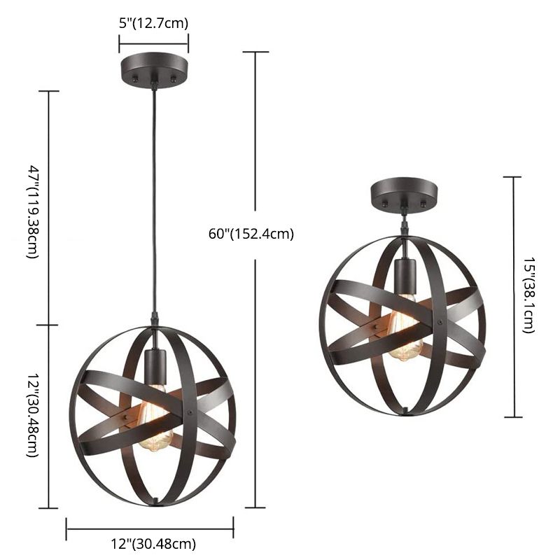 11.8 "Diameter Globe Metal Cage Hanglight Single Bulb Vintage industriële stijl Verlichtingsarmatuur voor slaapkamer