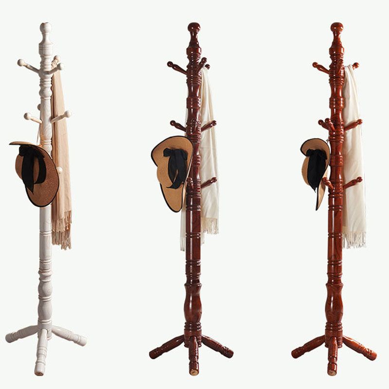 Solid Wood Entrance Coat Rack Traditional Style Simple Home Floor Coat Hanger