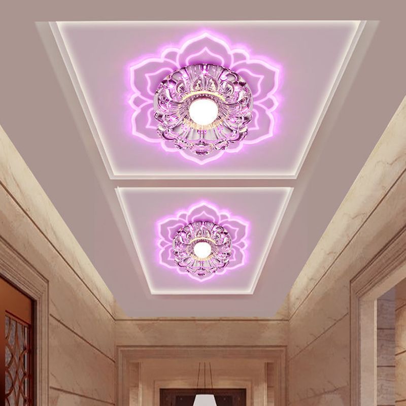 Clear Blooming Flower Flush Ceiling Light Modernist Crystal Aisle LED Flush Mount Lamp