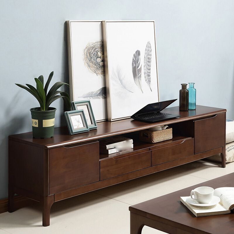 Modern Style Solid Wood TV Stand 19.69-inch Height TV Console with Drawers