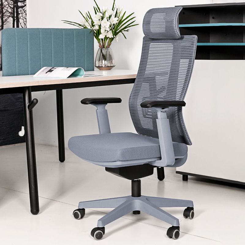 Contemporary Arm Chair Gray Lumbar Support with Wheels Office Chair