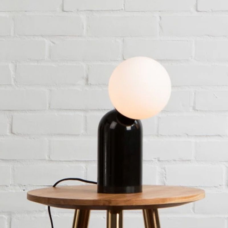 Black Semi Capsule Table Light Minimalist 1 Light Metal Desk Lamp with Orb Opal Glass Shade