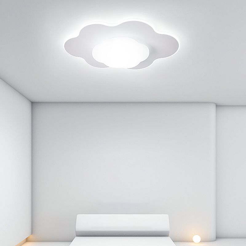 Cloud Shape LED Ceiling Flush Kids Style Metal & Acrylic Flush Mount in White