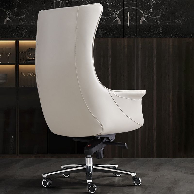 Fixed Arms Desk Chair Modern No Distressing Leather Ergonomic Office Chair with Wheels