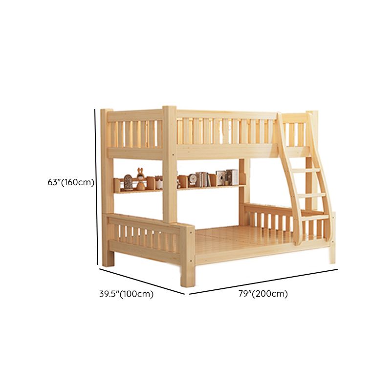 Scandinavian Bunk Bed Natural Solid Wood Kids Bed with Guardrail