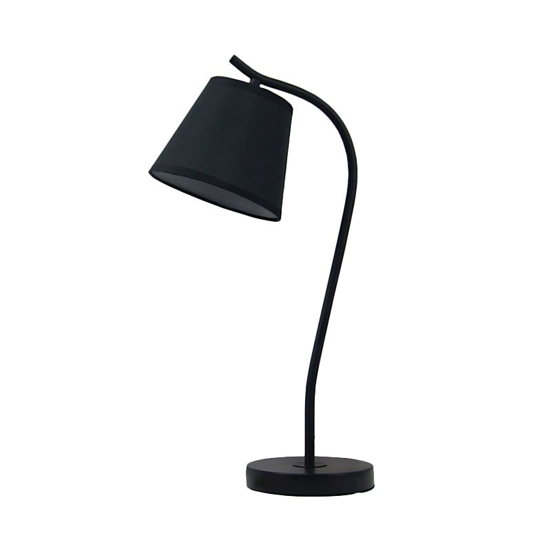 Contemporary 1 Bulb Study Lamp White/Black Tapered Reading Book Light with Fabric Shade