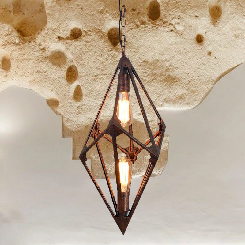 Bare Bulb Dining Room Chandelier Vintage Metallic 2/3 Lights Rust Ceiling Pendant Light, 12"/27.5" W