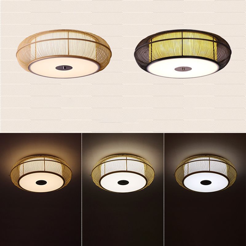 Asian Bamboo Flush Mount Lighting Rounded Drum Ceiling Light for Living Room