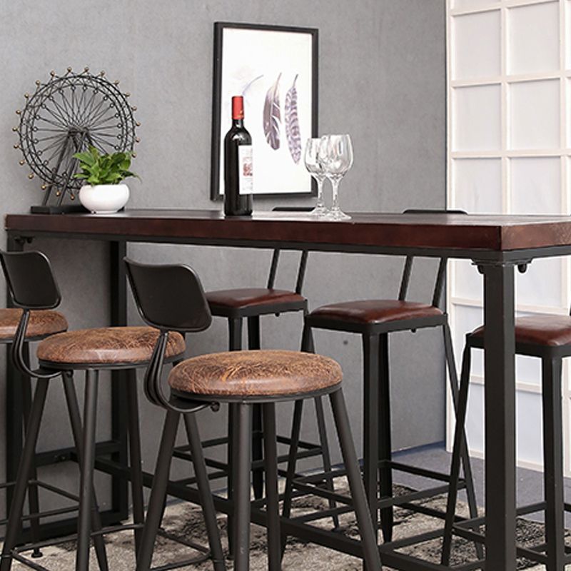 Modern Style Bar Table Solid Wood and Iron Brown Bar Table for Indoor