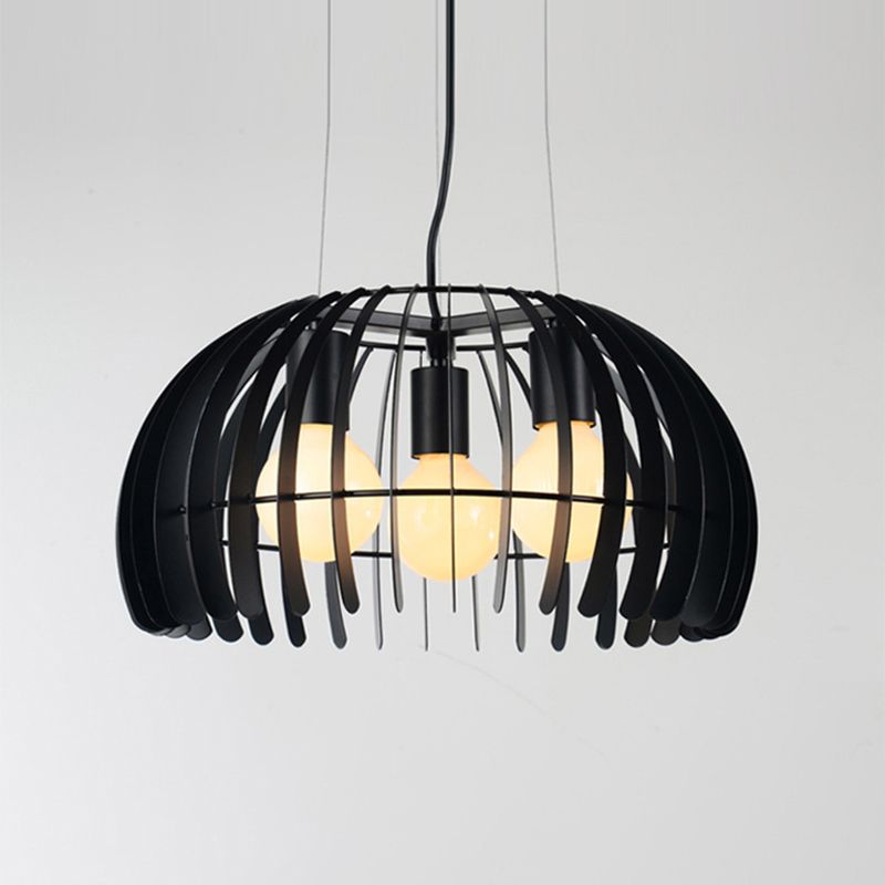 3 Bulbs Dome Hanging Light with Wire Guard Retro Style Black Metal Suspension Light for Dining Room