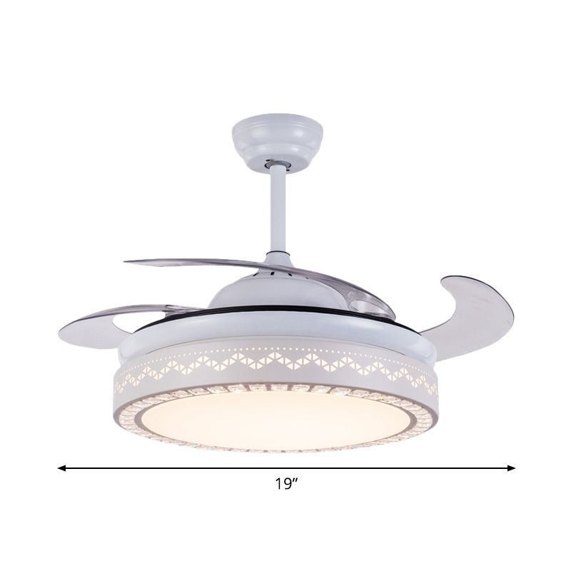 4-Blade Modernist LED Semi Flush Ceiling Light White Hollow-out Round Pendant Fan Lamp with Acrylic Shade, 19" Wide