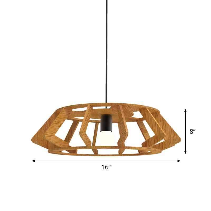 Lampada a sospensione a sospensione con cornice di tamburi asiatici in legno di studio a 1 lutto.