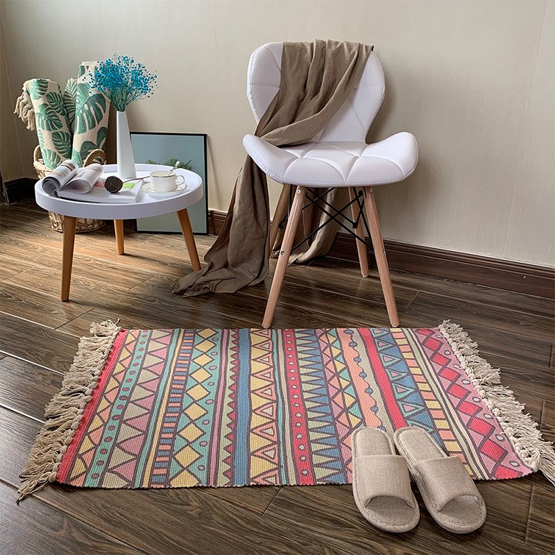 Südwestlicher geometrischer Druckteppich mehrfarbiger Flachs Teppichhandte-Twist-freundlicher Teppich mit Fransen für die Dekoration